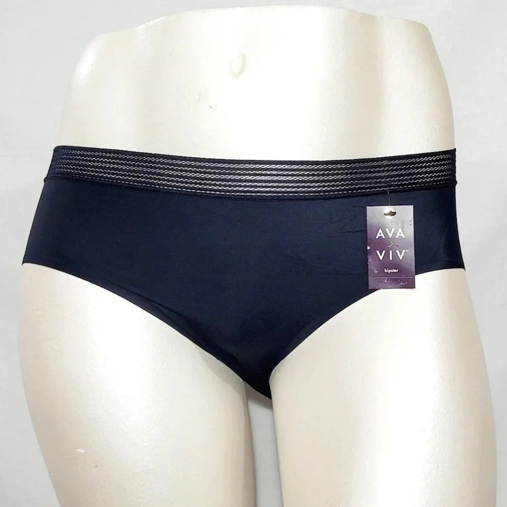 0X (14W)Ava & Viv Plus Size Laser Cut No Show Hipster Panty Ebony Black